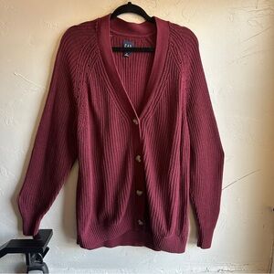 GAP Burgundy Cotton Cardigan Grandpa Knit Cozy Dark Academia‎ Sweater Sz XL